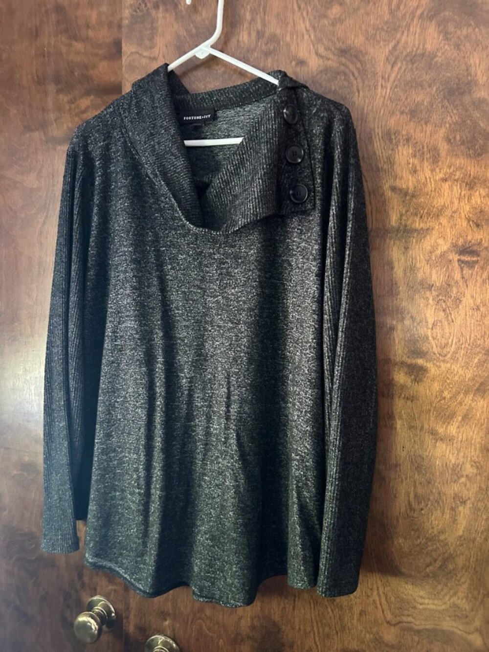 Fortune + Ivy Charcoal Cowl Neck Sweater